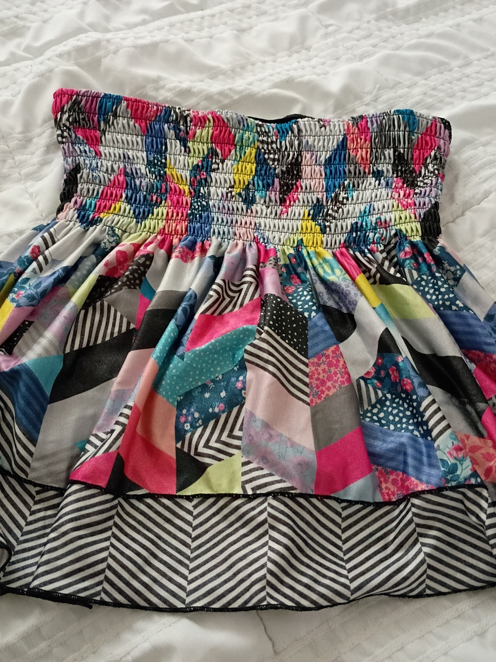 Lucky in Love Multicolor Asymmetrical Skirt with Pink, Blue, Yellow and Black